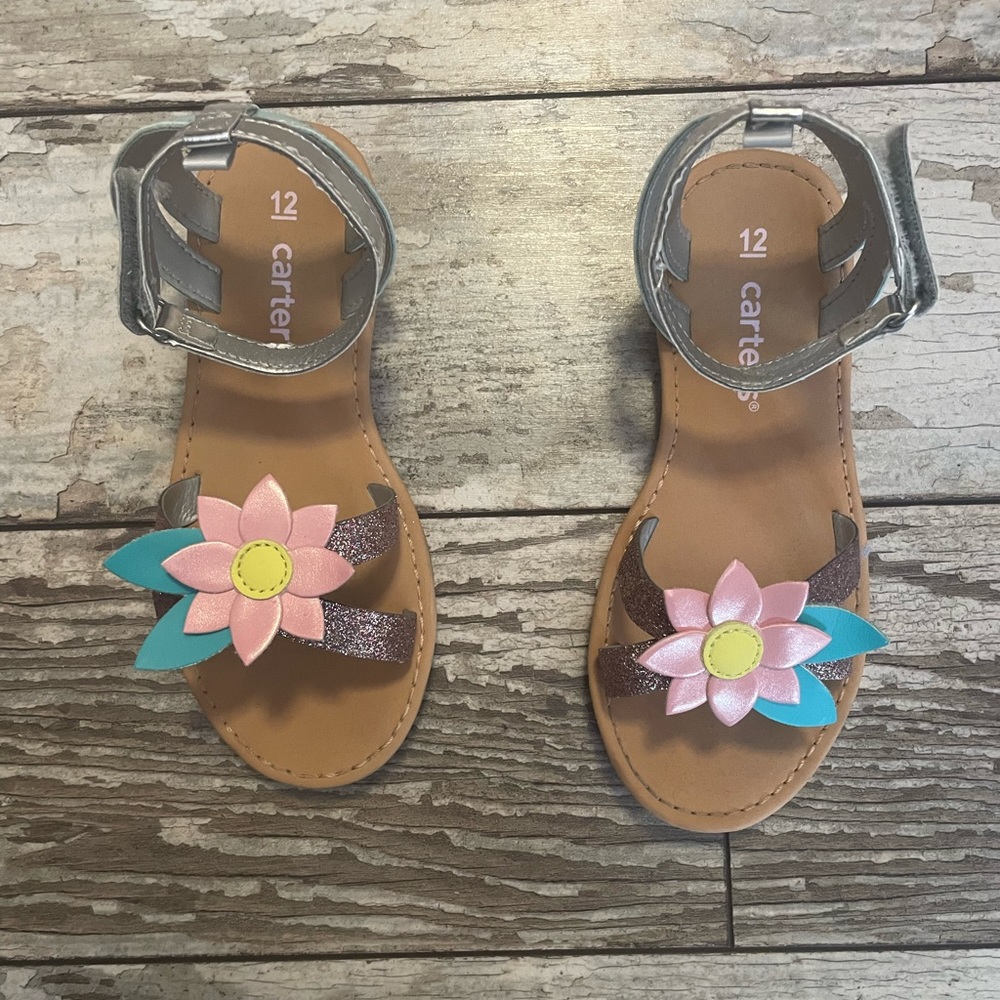 Girls Sandals with Pink Flower Detail Size 12T